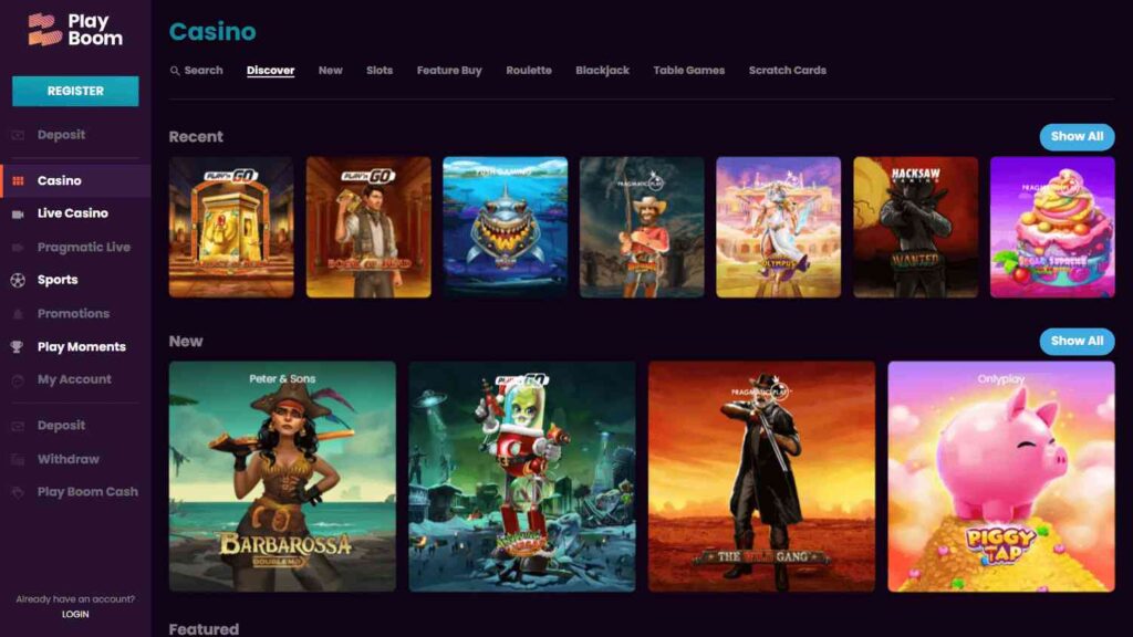 play boom casino games